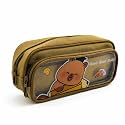 Cute Transparent Pencil Pouch for Kids | Double Zipper Large Capacity Pen Case | Water Resistant Fabric | Cartoon Design Pencil Box for School Boys Girls