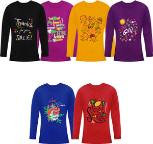 cute trend girls pure cotton full sleeve top multicolor pack of 6