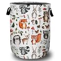 Cute Woodland Animal Laundry Basket, Laundry Hamper Collapsible Oxford Cloth with Handle Clothes Storage Bin for Bathroom Laundry Room Bedroom 15.7 X 20 Inch