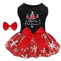 CuteBone Christmas Dog Dresses Velvet Holiday Small Dogs Clothes Onesie Pet Apparel Girl Puppy Skirt with Bow Hair Rope