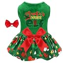 CuteBone Christmas Dog Dresses Velvet Holiday Small Dogs Clothes Onesie Pet Apparel Girl Puppy Skirt with Bow Hair Rope CVA63S-D