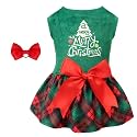 CuteBone Christmas Tree Dog Dress Velvet for Small Dogs Girl Puppy Dresses Green Plaid Dog Clothes