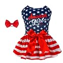 CuteBone Dog Dresses Velvet 4th of July Small Dogs Clothes Onesie Pet Apparel Girl Puppy Skirt with Bow Hair Rope