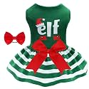 CuteBone Elf Dog Dresses Velvet Holiday Small Dogs Clothes Onesie Pet Apparel Girl Puppy Skirt with Bow Hair Rope