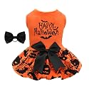 CuteBone Halloween Dog Dresses Velvet Holiday Small Dogs Clothes Onesie Pet Apparel Girl Puppy Skirt with Bow Hair Rope