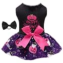 CuteBone Halloween Dog Dresses Velvet Holiday Small Dogs Clothes Onesie Pet Apparel Girl Puppy Skirt with Bow Hair Rope CVA60L-D