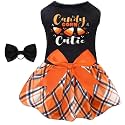 CuteBone Halloween Dog Dresses Velvet Holiday Small Dogs Clothes Onesie Pet Apparel Girl Puppy Skirt with Bow Hair Rope