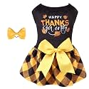 CuteBone Happy Thanksgiving Day Dog Fall Dress Costume Velvet for Small Dogs Girl Puppy Dresses Yellow Plaid Dog Clothes