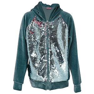 Cutecumber Girls Chenille Sequin Embellished Green Sweatshirt