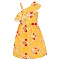 Cutecumber Girls Polyester Floral Printed Mustard Dress.