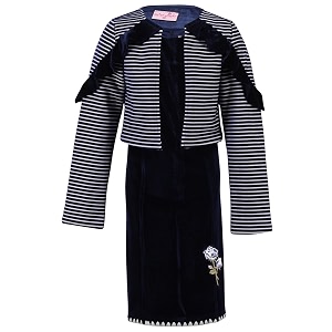 Cutecumber Girls Velvet Solid Navy Dress with