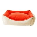 Cutepups Polyester (Small Size Square Shape Dog Bed for Labrador,German Shepherds,Golden Retrievers,Dachshund,Beagles,Pug,Pomeranians,Rottweilers (Cream/Red Color)