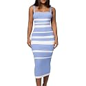 CutieLove Women's Casual Sleeveless Striped Bodycon Midi Dress Square Neck Ribbed Knit Dresses