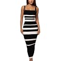 CutieLove Women's Casual Sleeveless Striped Bodycon Midi Dress Square Neck Ribbed Knit Dresses