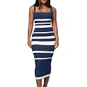 CutieLove Women's Casual Sleeveless Striped Bodycon Midi Dress Square Neck Ribbed Knit Dresses