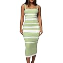 CutieLove Women's Casual Sleeveless Striped Bodycon Midi Dress Square Neck Ribbed Knit Dresses