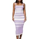 CutieLove Women's Casual Sleeveless Striped Bodycon Midi Dress Square Neck Ribbed Knit Dresses