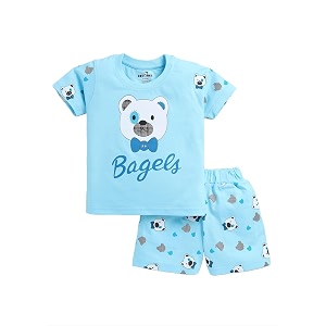 CUTOPIES Boys Powder Blue Cotton Printed Half