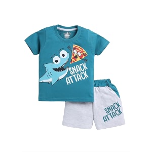 CUTOPIES Boys Powder Blue Cotton Printed Half