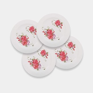 cutting edge round dinner plates set light-weight daily use crockery set unbreakable microwavedishwasherfreezer safe big plates set pink rose pack of 4