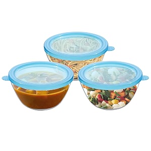 cutting edge 1600 ml borosilicate glass mixing bowl with lid set of 3