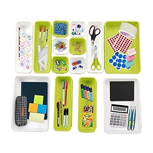 cutting edge interlocking drawer organizer set of 14 white amp green