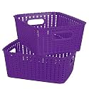 Cutting EDGE Plastic Woven Storage Basket with Handle (Set of 2,Purple)
