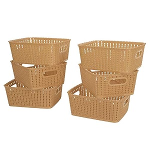 cutting edge multipurpose sturdy woven storage baskets organiser for kitchen office stationary cosmetics - beige set of 6 medium