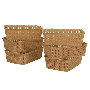 cutting edge plastic woven storage basket miniset of 6beige