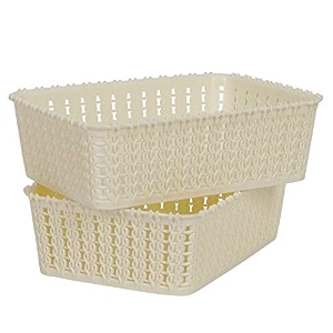cutting edge plastic woven storage basket miniset of 2off white