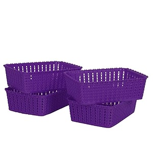 cutting edge plastic woven storage basket miniset of 4purple
