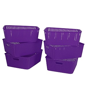 cutting edge woven storage basket with handle medium-set of 6purple