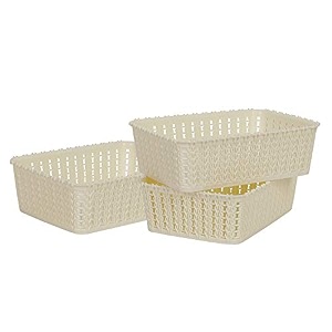 cutting edge plastic woven storage basket miniset of 3white