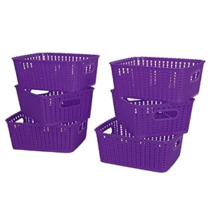 cutting edge plastic woven storage basket with handle small-set of 6purple