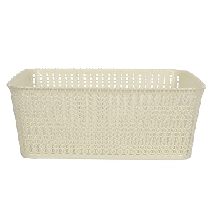 cutting edge plastic woven storage basket with handle medium-set of 1white