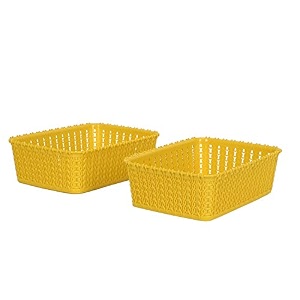 cutting edge plastic woven storage basket miniset of 2yellow