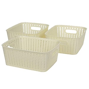 cutting edge plastic woven storage basket with handle smallset of 3white