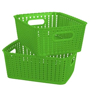 cutting edge plastic woven storage basket with handle smallset of 2green