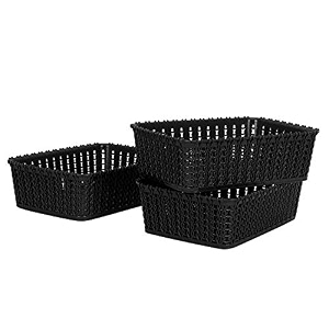 cutting edge plastic woven storage basket miniset of 3black