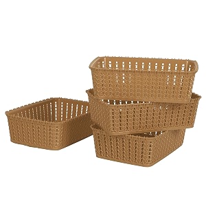 cutting edge plastic woven storage basket miniset of 4beige