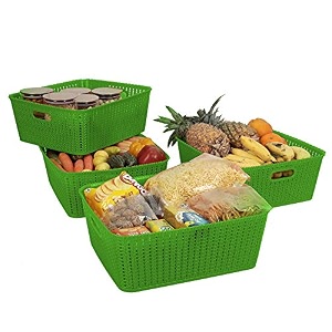 cutting edge plastic woven storage basket with handle medium-set of 4green