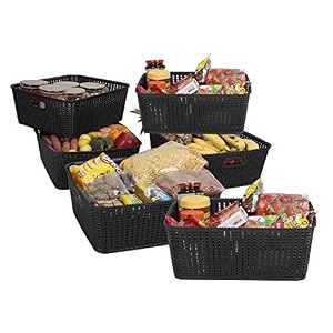 cutting edge plastic woven storage basket with handle medium-set of 6black