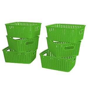 cutting edge plastic woven storage basket with handle smallset of 6green