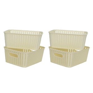 cutting edge plastic woven storage basket with handle smallset of 4white