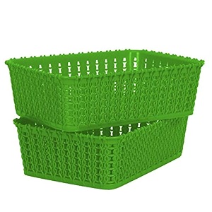 cutting edge plastic woven storage basket miniset of 2green