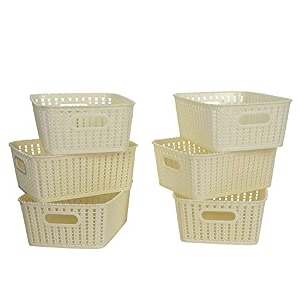 cutting edge plastic woven storage basket with handle smallset of 6white