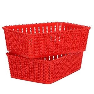 cutting edge plastic woven storage basket miniset of 2red