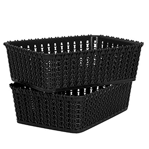 cutting edge plastic woven storage basket with handle set of 2black