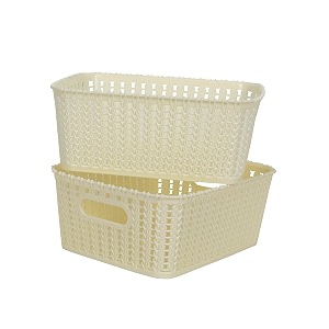 cutting edge plastic woven storage basket with handle smallset of 2white