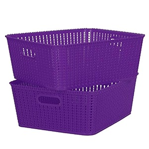 cutting edge woven storage basket with handle medium-set of 2purple